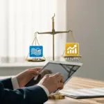 投資のリスクとリターンのバランスをタブレットで確認する公務員。