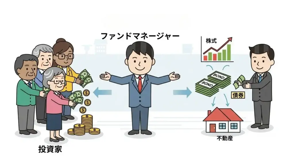 投資信託の仕組みを図解したイラスト