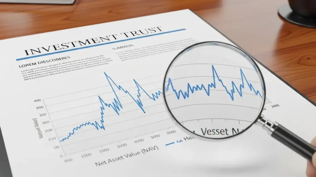 投資信託の基準価額が上下に変動する様子を描いたイメージ。