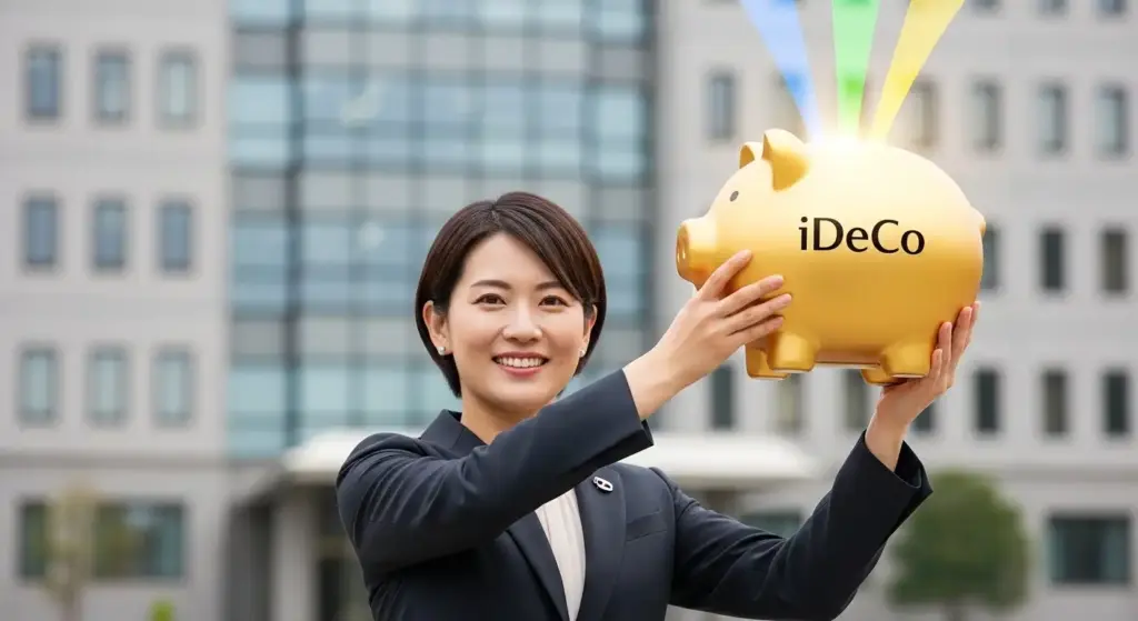 公務員がiDeCoで税金を節約し資産形成するイメージ