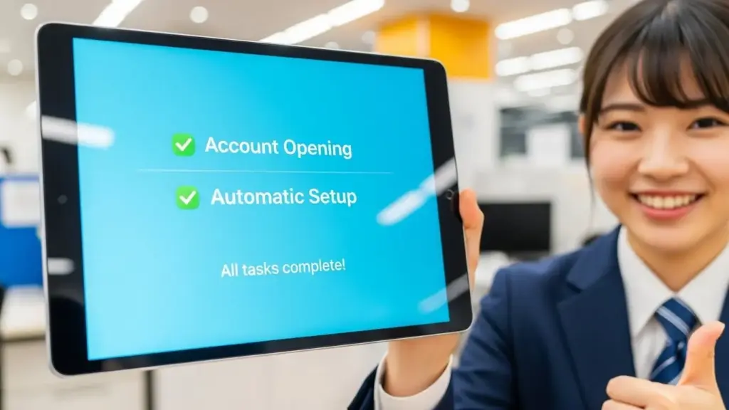 ネット証券口座の開設と自動積立設定の完了イメージ。読者に具体的な行動を促す。