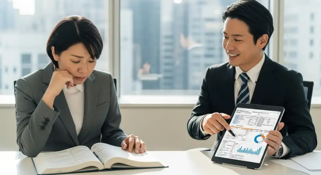 公務員の副業ルールについて専門家と話している様子