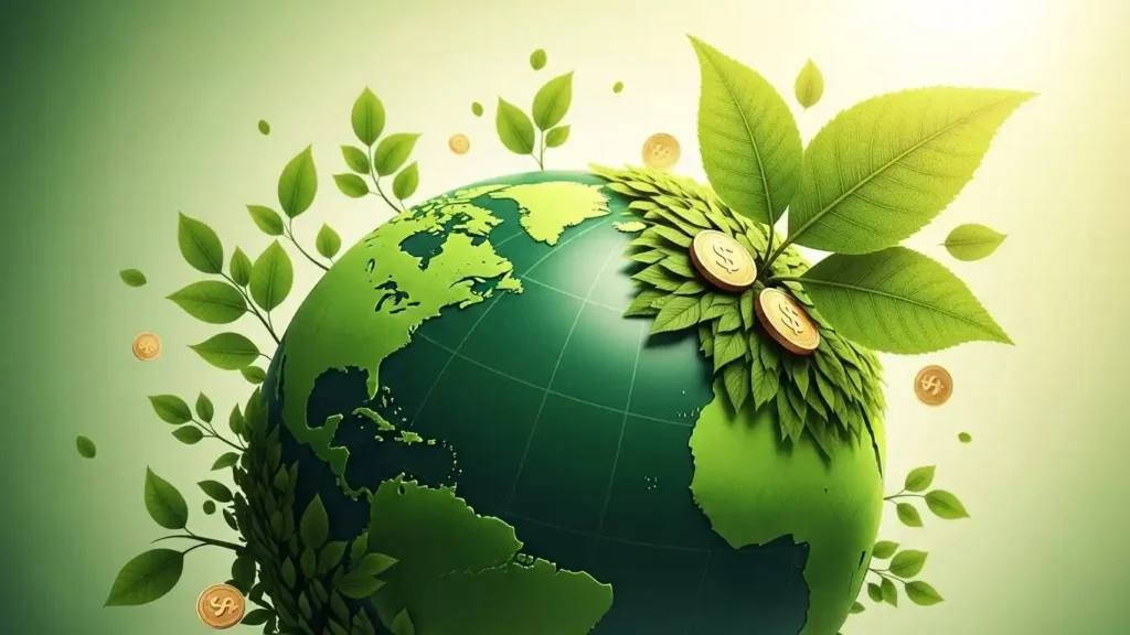 ESG投資とグローバル分散を表現した地球儀のイラスト