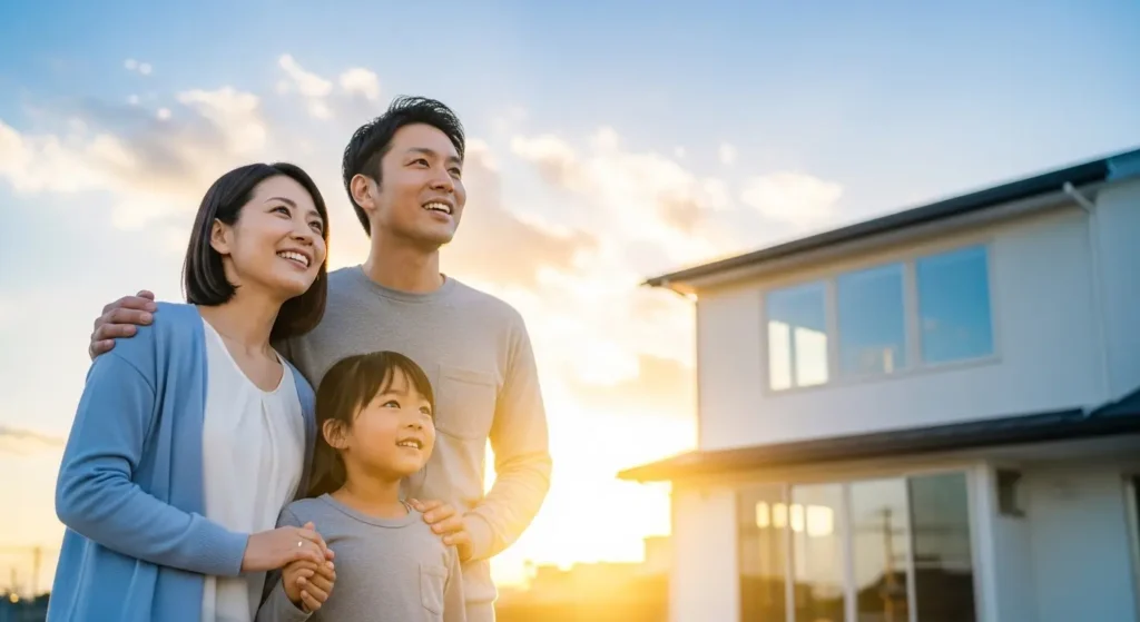 資産形成を通じて将来の安心を手に入れた公務員の家族の笑顔