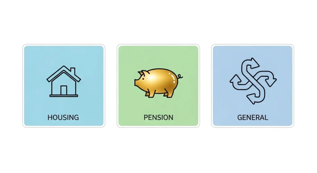 一般、住宅、年金の3つの財形貯蓄制度の目的別アイコン一覧
