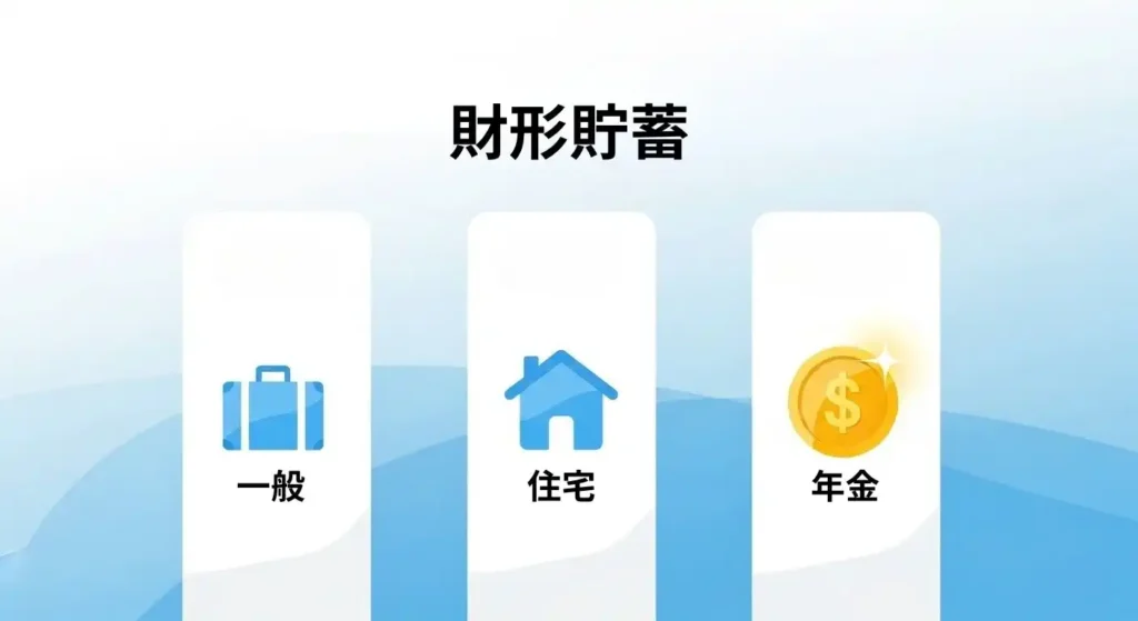 一般財形、住宅財形、年金財形の3つの役割と特徴を整理した図解