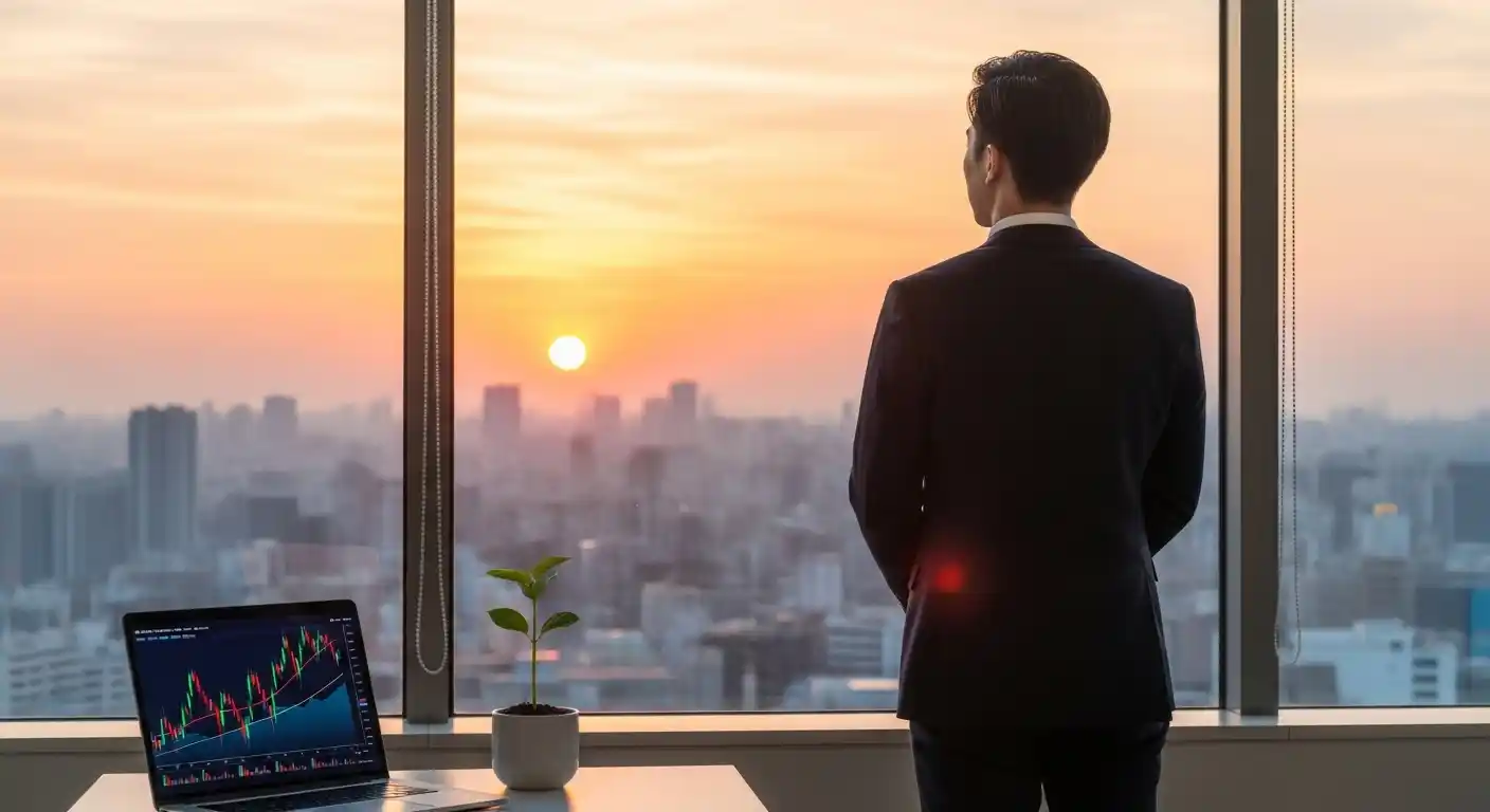 投資を始める最適な時期を検討し、未来を見据える公務員。