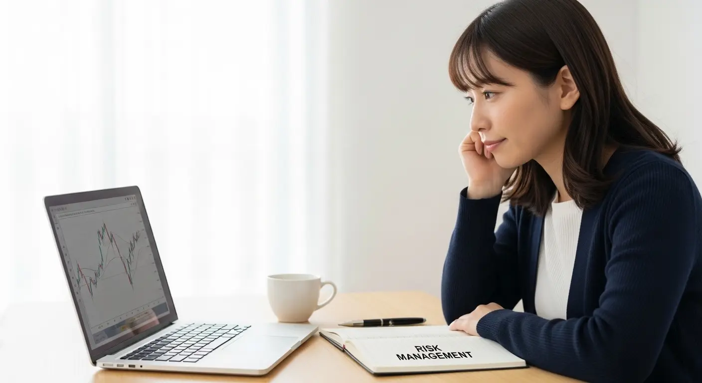 投資の失敗から学び、リスク管理を徹底しようとする投資初心者の女性