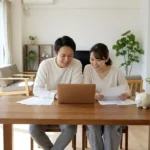 将来のお金やライフプランについて話し合う30代の公務員夫婦