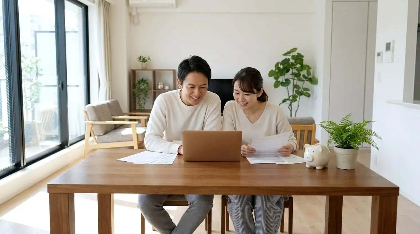 将来のお金やライフプランについて話し合う30代の公務員夫婦