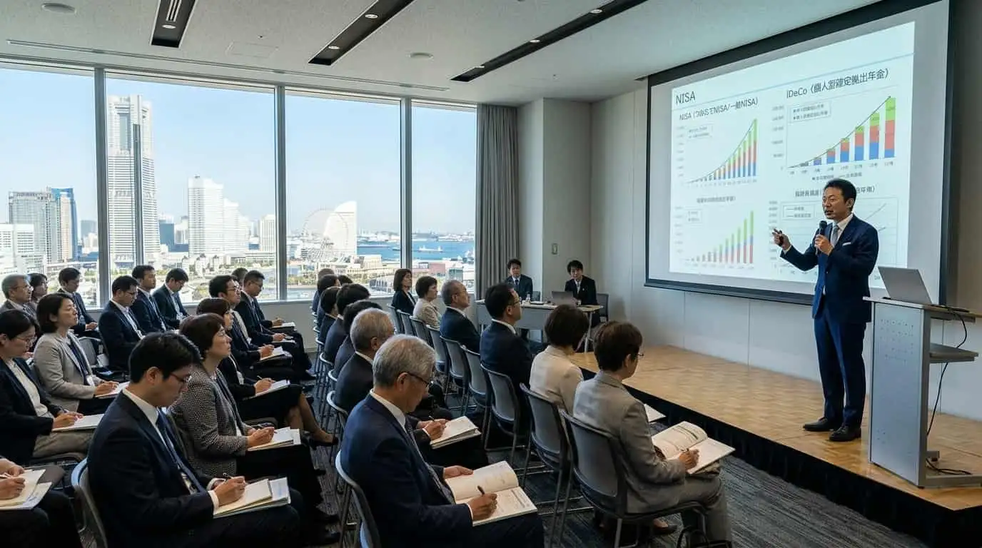 横浜のみなとみらいを背景に開催される、初心者向けの資産運用・NISAセミナー